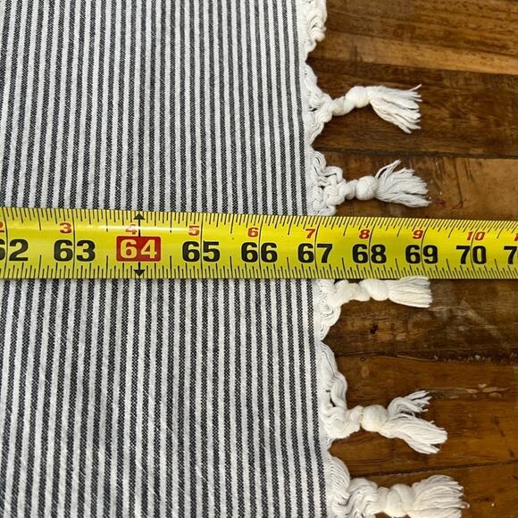 Hearth & Hand Striped Shower Curtain 67 x 67" Gray and White Tasseled Cotton - Picture 7 of 8